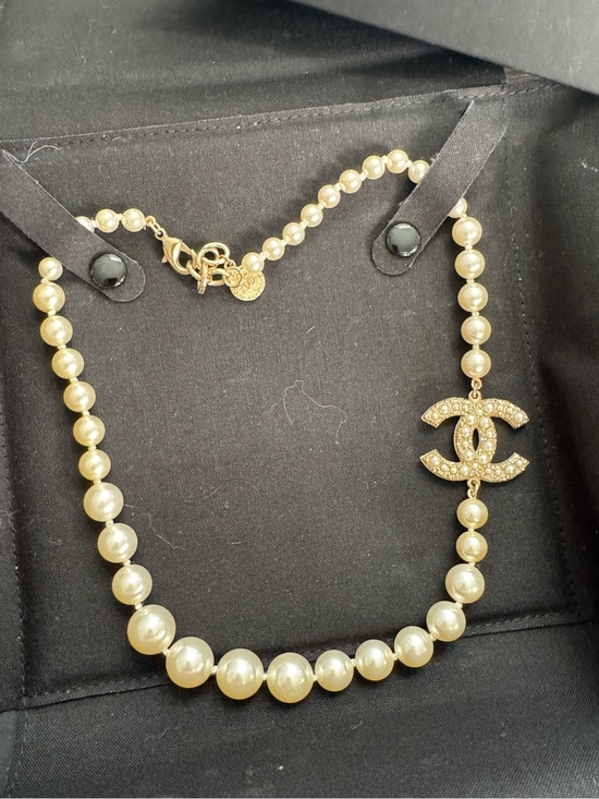 CHANEL Jewelry - Chanel 100th Anniversary Pearl and Crystal CC Logo Necklace in Ivory and Gold